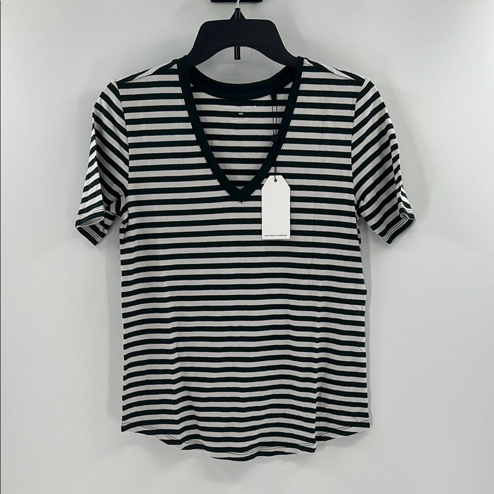 Universal Standard Women's V Rex Tee - Scarab/Bone Stripe - 4XS - NWT